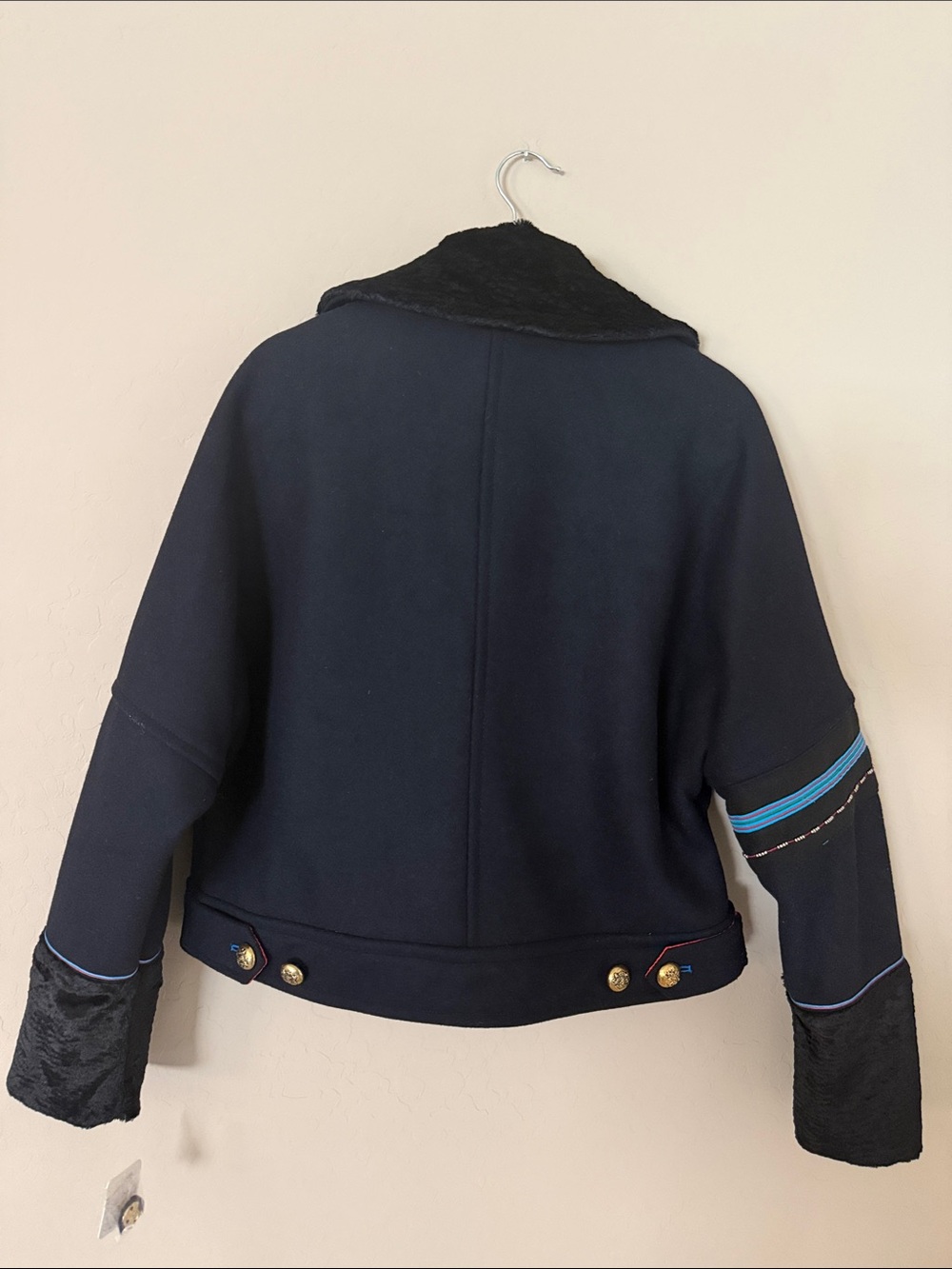 Free People Wool Blend Eisenhower Military Jacket w/Faux Fur Beading Ribbon Sz M - Picture 4 of 15